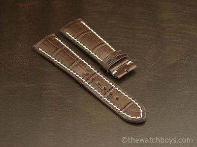 Breitling Style Genuine Chocolate Brn. Alligator w/ White Stitch - Click Image to Close