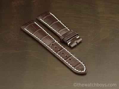 Breitling Style Genuine Dark Brown Alligator with White Stitch - Click Image to Close