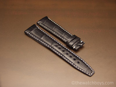 IWC Style Genuine Black Alligator Strap with White Stitch - Click Image to Close