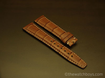 IWC Style Genuine Honey Alligator Strap with White Stitch - Click Image to Close