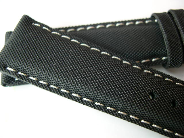 IWC Style Black Rubber Texture (Kevlar Look) with Black Stitch - Click Image to Close