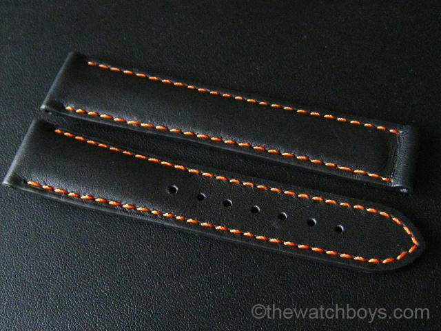 Omega Style Black Water Resistant Leather with Orange Stitch - Click Image to Close