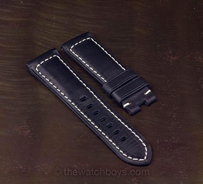 Black Italian Leather with White Stitch for Deployant Buckle - Click Image to Close