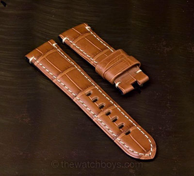 Honey Alligator with White Stitch for Deployant Buckle - Click Image to Close