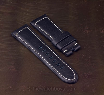 Black Italian Leather with White Stitch for Tang Buckle - Click Image to Close