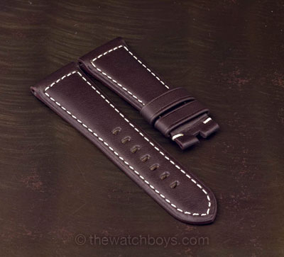 Chocolate Brown Leather with White Stitch for Tang Buckle - Click Image to Close