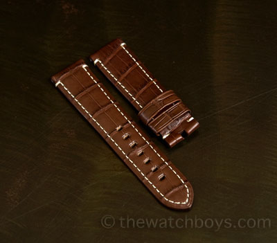 Chocolate Brown Alligator with White Stitch for Tang Buckle - Click Image to Close