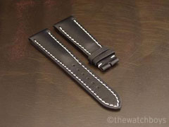 Breitling Style Black Leather Strap with White Stitch