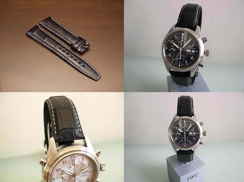 IWC Style Genuine Black Alligator Strap with White Stitch - Click Image to Close