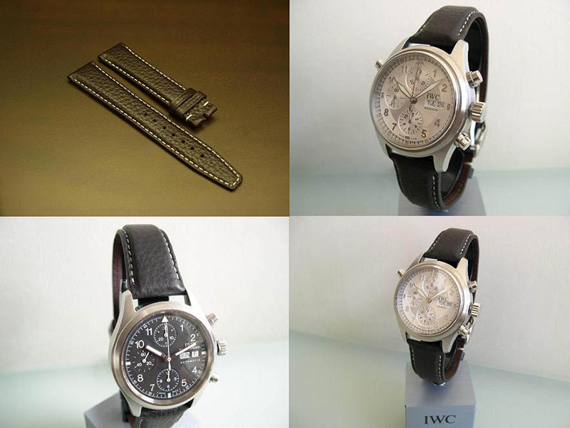 IWC Style Brown Buffalo Leather with White Stitch - Click Image to Close