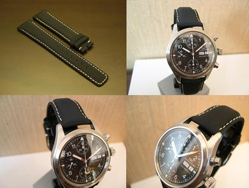 IWC Style Black Rubber Texture (for DEPLOYANT) Black Stitch - Click Image to Close