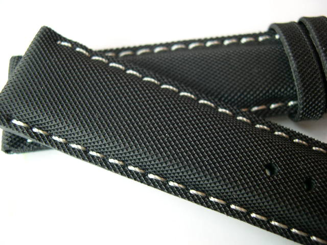 IWC Style Black Rubber Texture (for DEPLOYANT) White Stitch - Click Image to Close