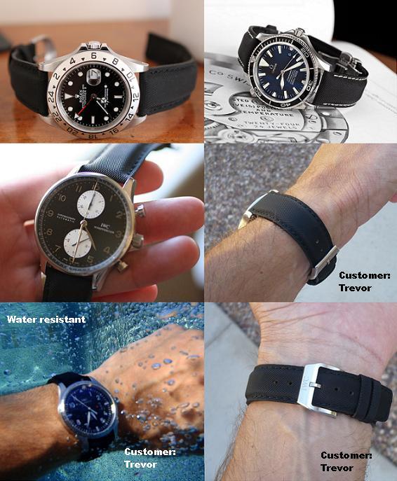 IWC Style Black Rubber Texture (Kevlar Look) with Black Stitch - Click Image to Close