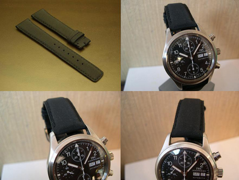 IWC Style Black Rubber Texture (Kevlar Look) with Black Stitch - Click Image to Close