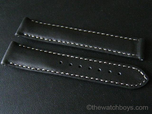 Omega Style Black Water Resistant Leather with Gray Stitch - Click Image to Close