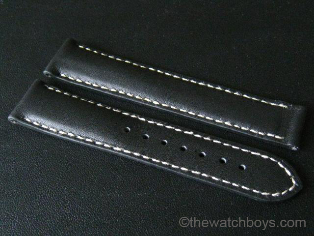 Omega Style Black Water Resistant Leather with White Stitch - Click Image to Close